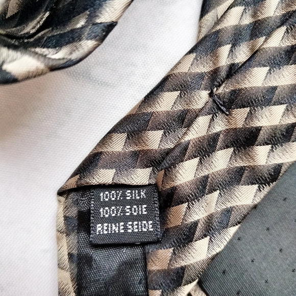 Pavone Black Taupe Men's Silk Tie Necktie Stripe Checks Made in Italy Formal - Picture 9 of 11